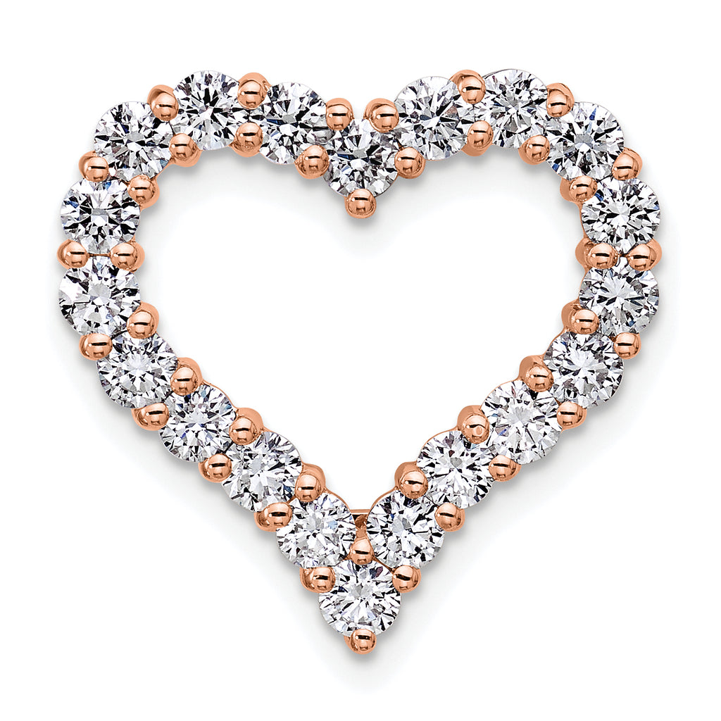 14k Rose Gold 1 1/2 carat Lab Grown Diamond VS/SI+ G+ Complete Heart Chain Slide Pendant