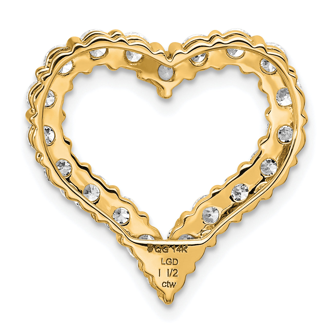 14k 1 1/2 carat Lab Grown Diamond VS/SI+ G+ Complete Heart Chain Slide Pendant