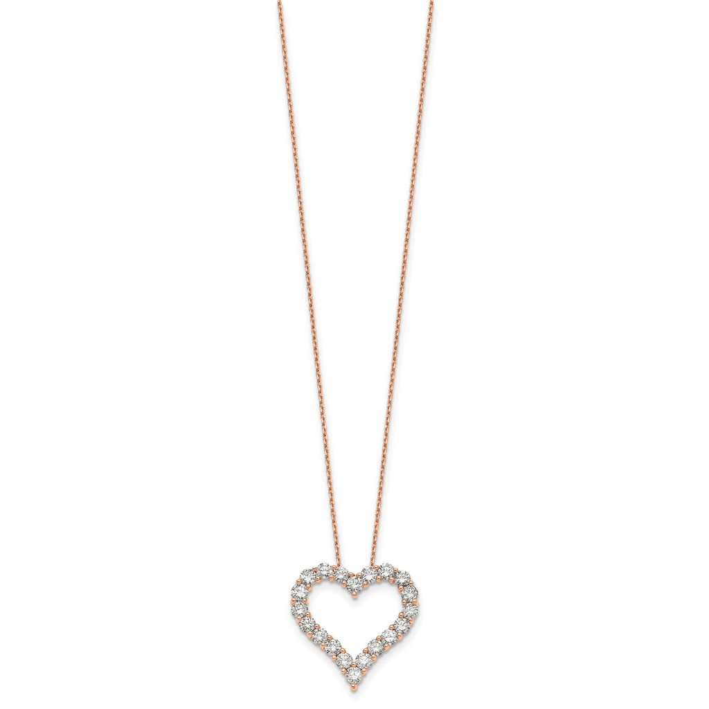 14k Rose Gold 2 carat Lab Grown Diamond VS/SI+ G+ Complete 18 inch Heart Pendant Necklace