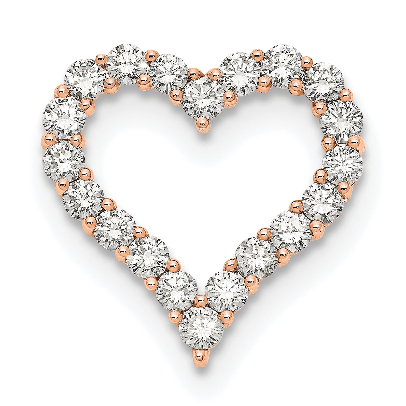 14k Rose Gold 2 carat Lab Grown Diamond VS/SI+ G+ Complete Heart Chain Slide Pendant