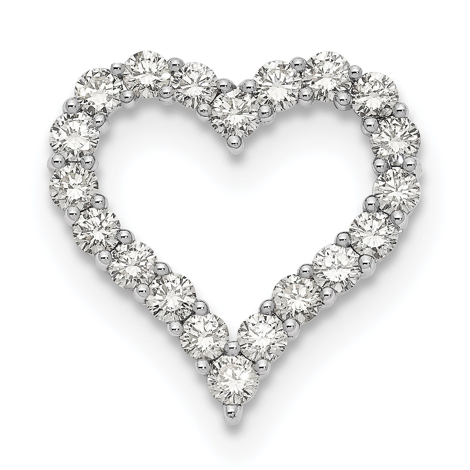 14k White Gold 2 carat Lab Grown Diamond VS+ F+ Complete Heart Chain Slide Pendant