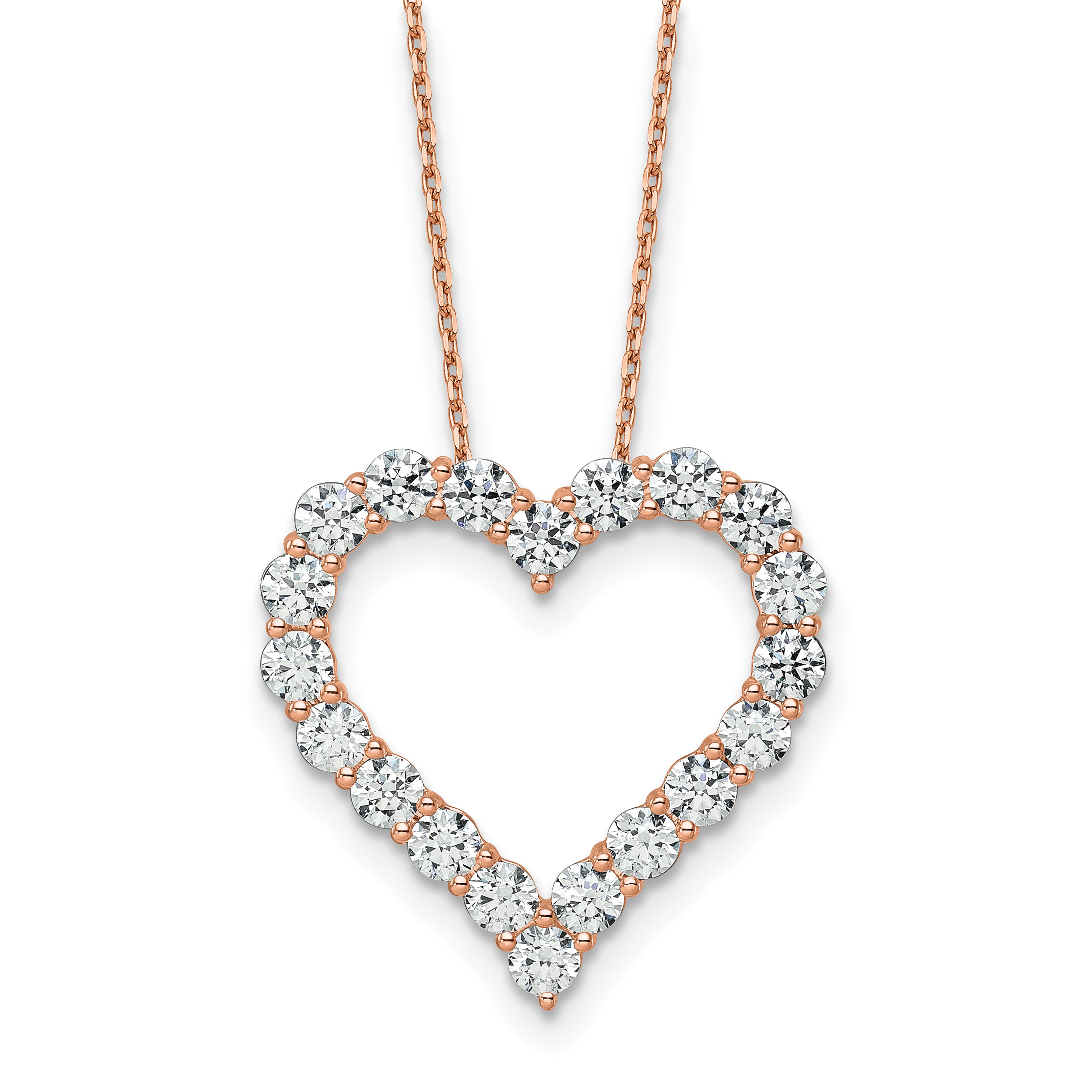 14k Rose Gold 3 carat Lab Grown Diamond VS/SI+ G+ Complete 18 inch Heart Pendant Necklace