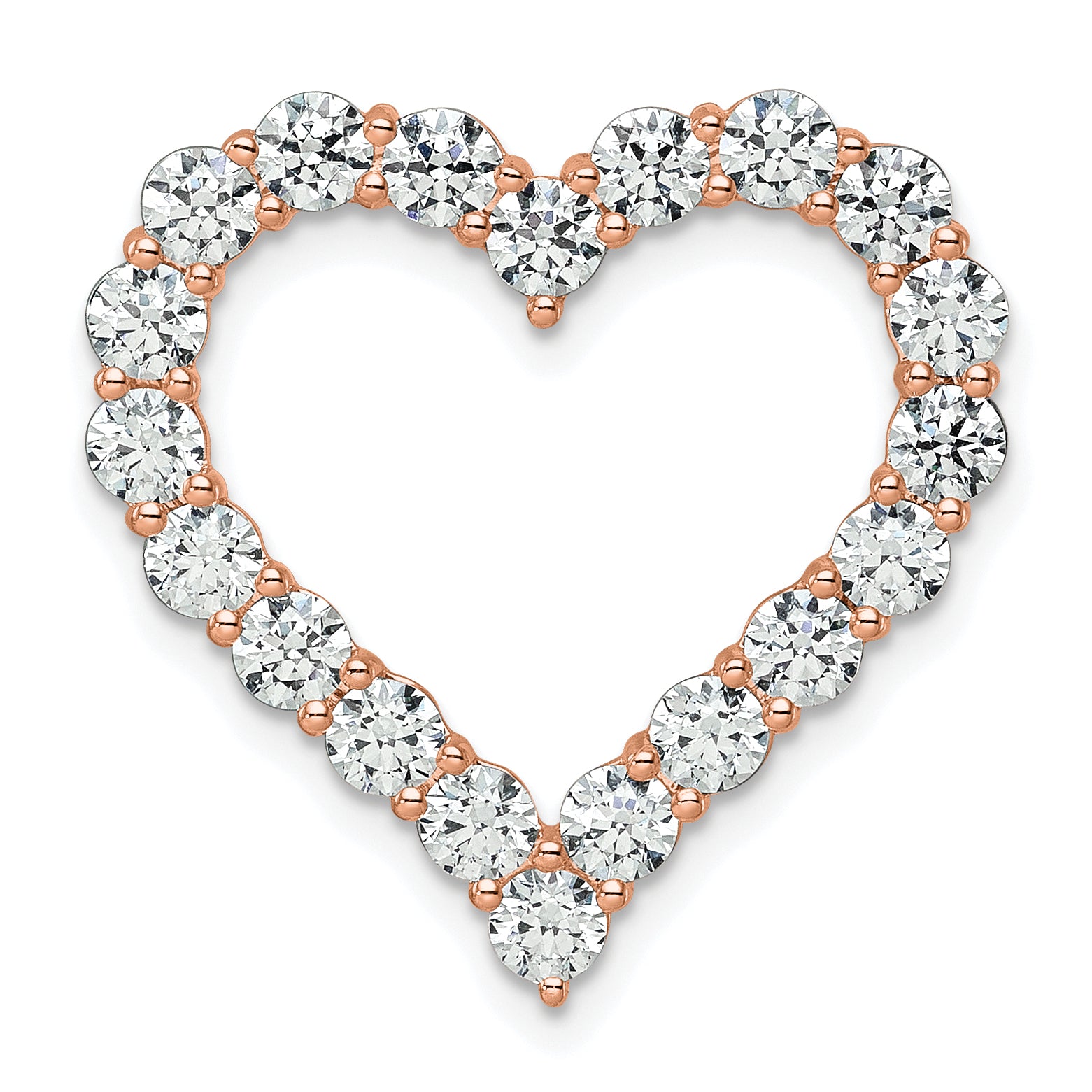 14k Rose Gold 3 carat Lab Grown Diamond VS/SI+ G+ Complete Heart Chain Slide Pendant