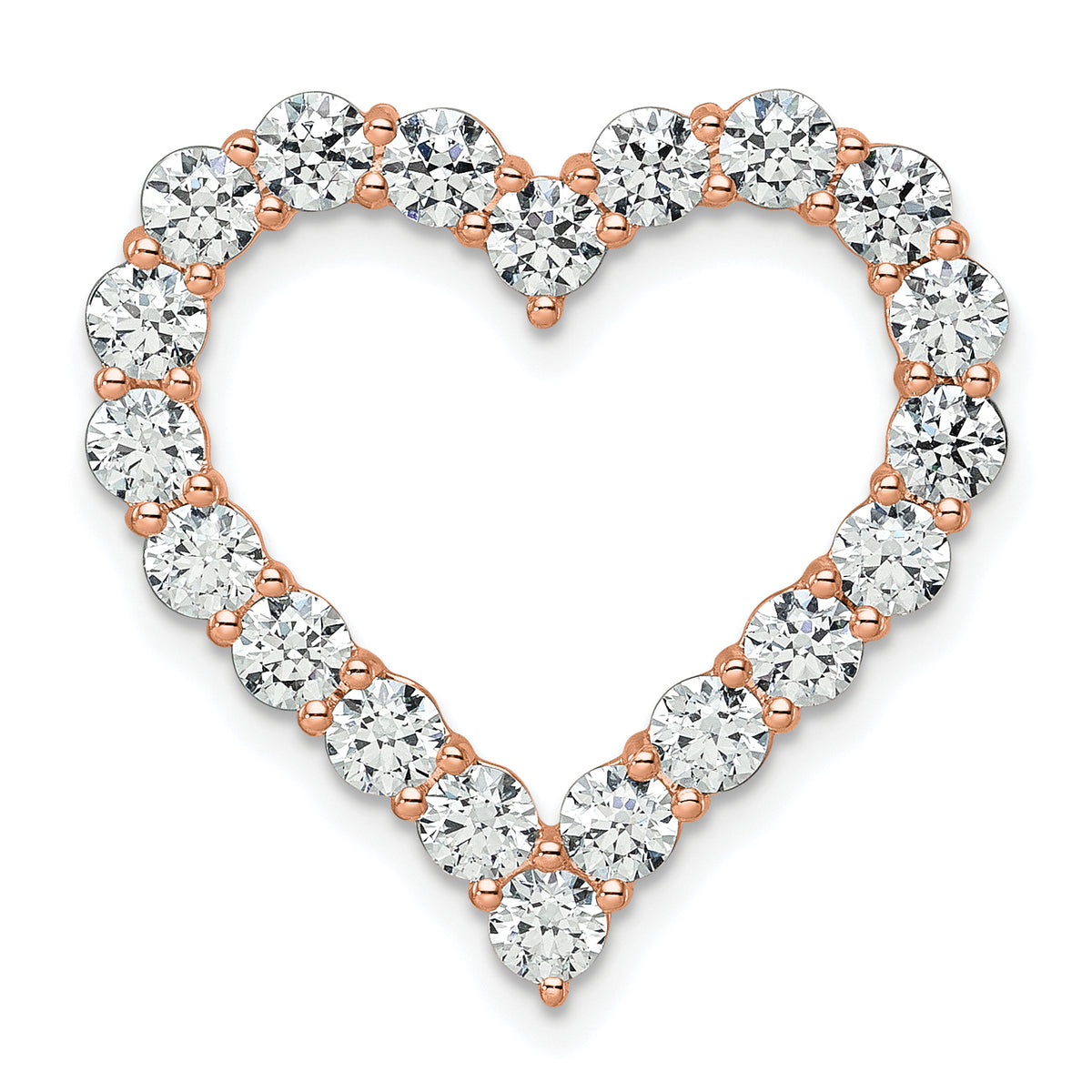 14k Rose Gold 3 carat Lab Grown Diamond VS/SI+ G+ Complete Heart Chain Slide Pendant
