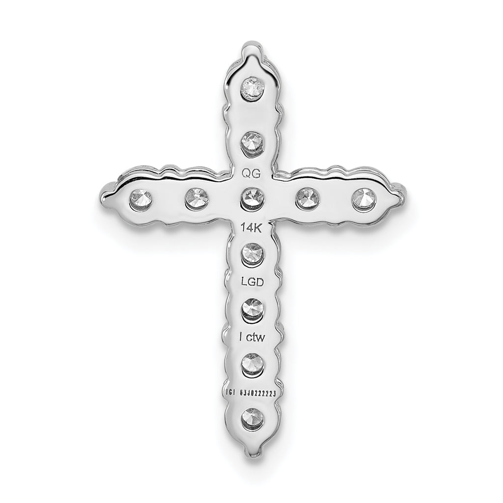 14k White Gold 1 carat Lab Grown Diamond VS/SI+ G+ Complete Cross Chain Slide Pendant
