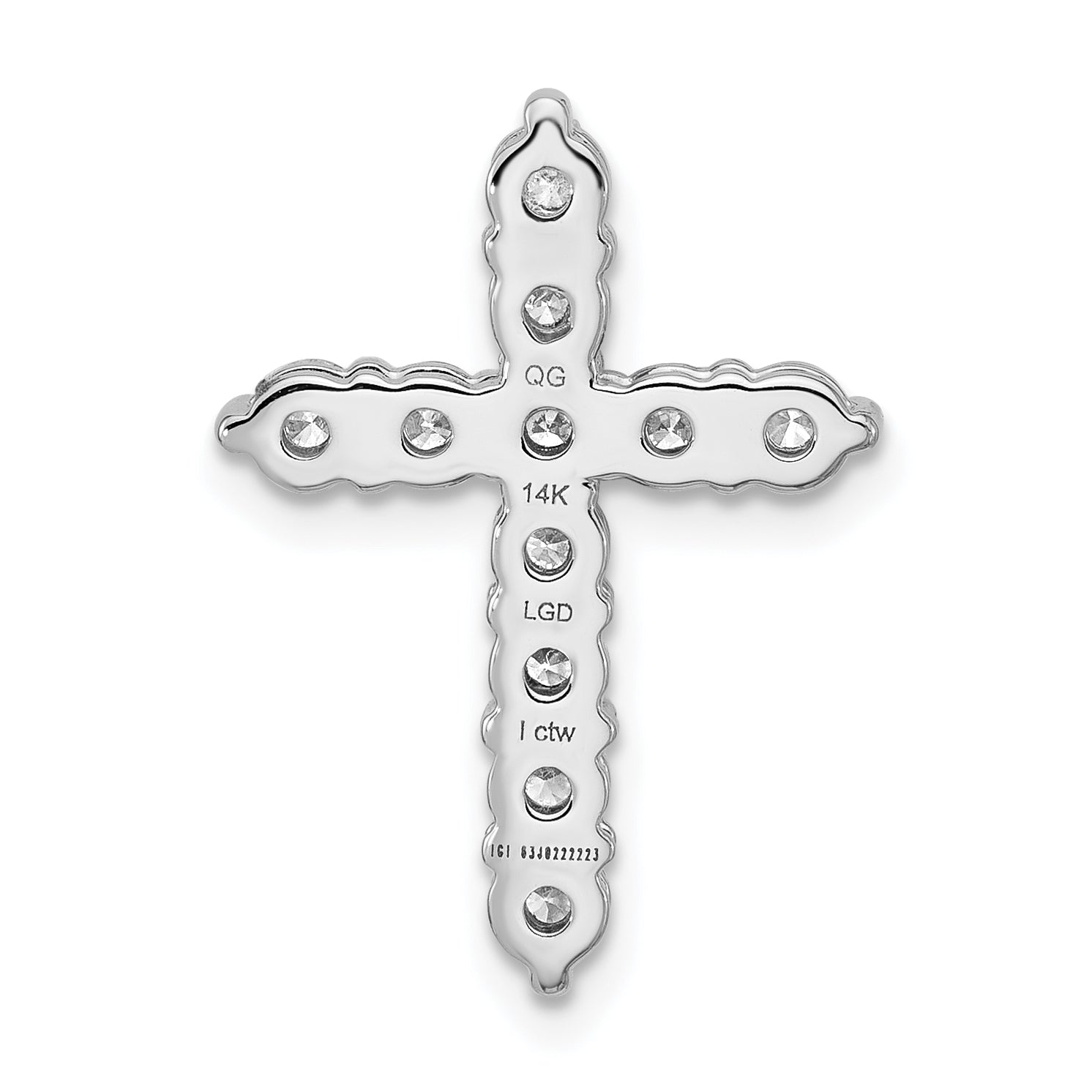 14k White Gold 1 carat Lab Grown Diamond VS/SI+ G+ Complete Cross Chain Slide Pendant