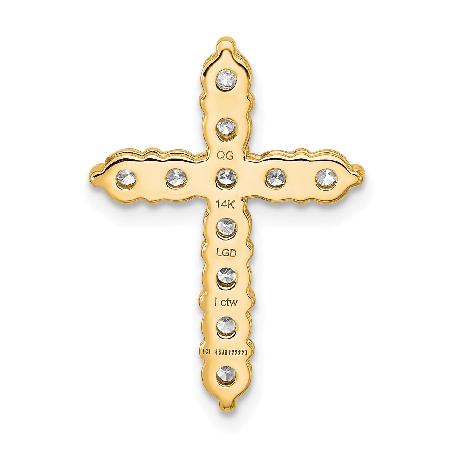 14k 1 carat Lab Grown Diamond VS/SI+ G+ Complete Cross Chain Slide Pendant