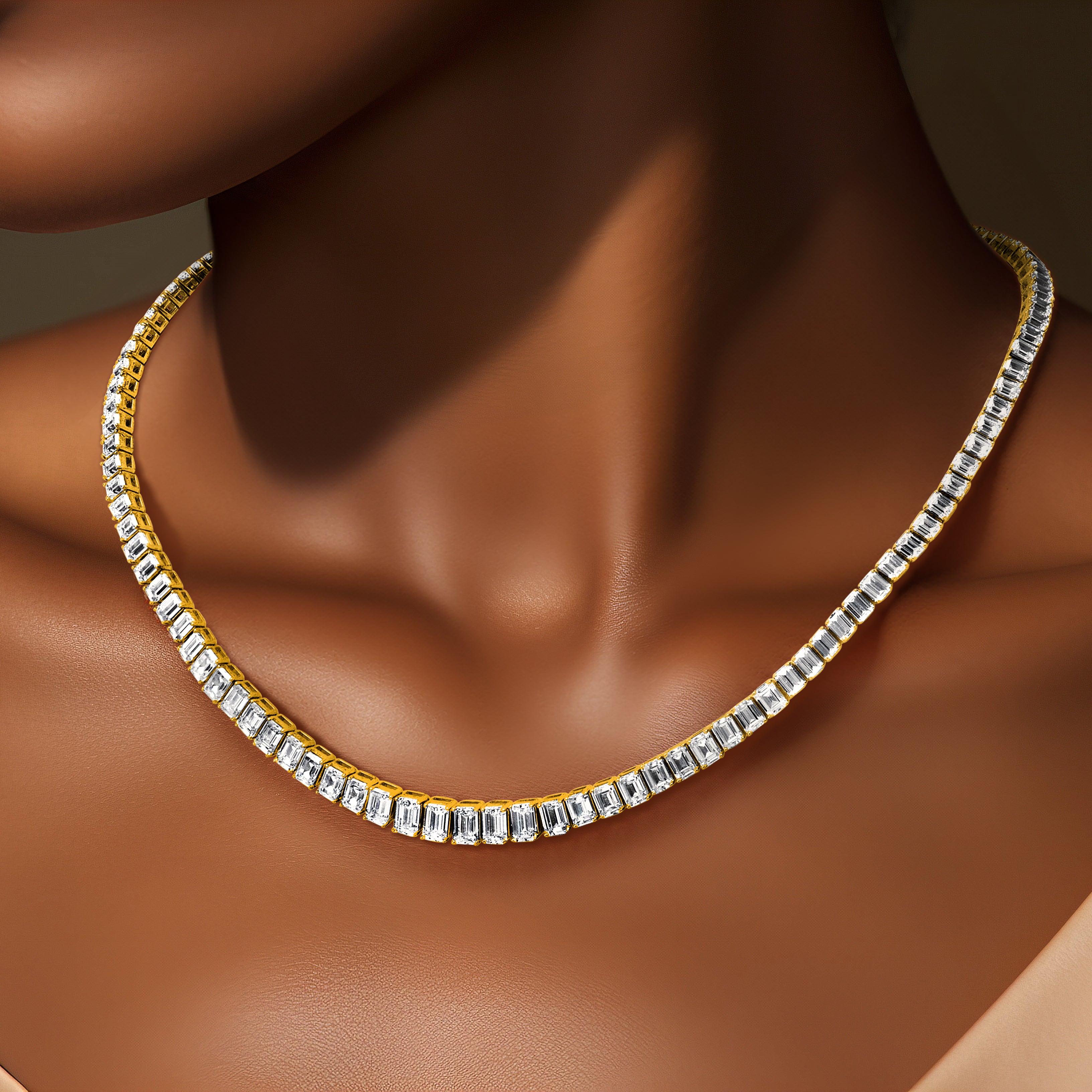 14k 29 1/6 carat Lab Grown Diamond VS+ F+ Complete 17 inch Emerald Graduated Tennis Necklace
