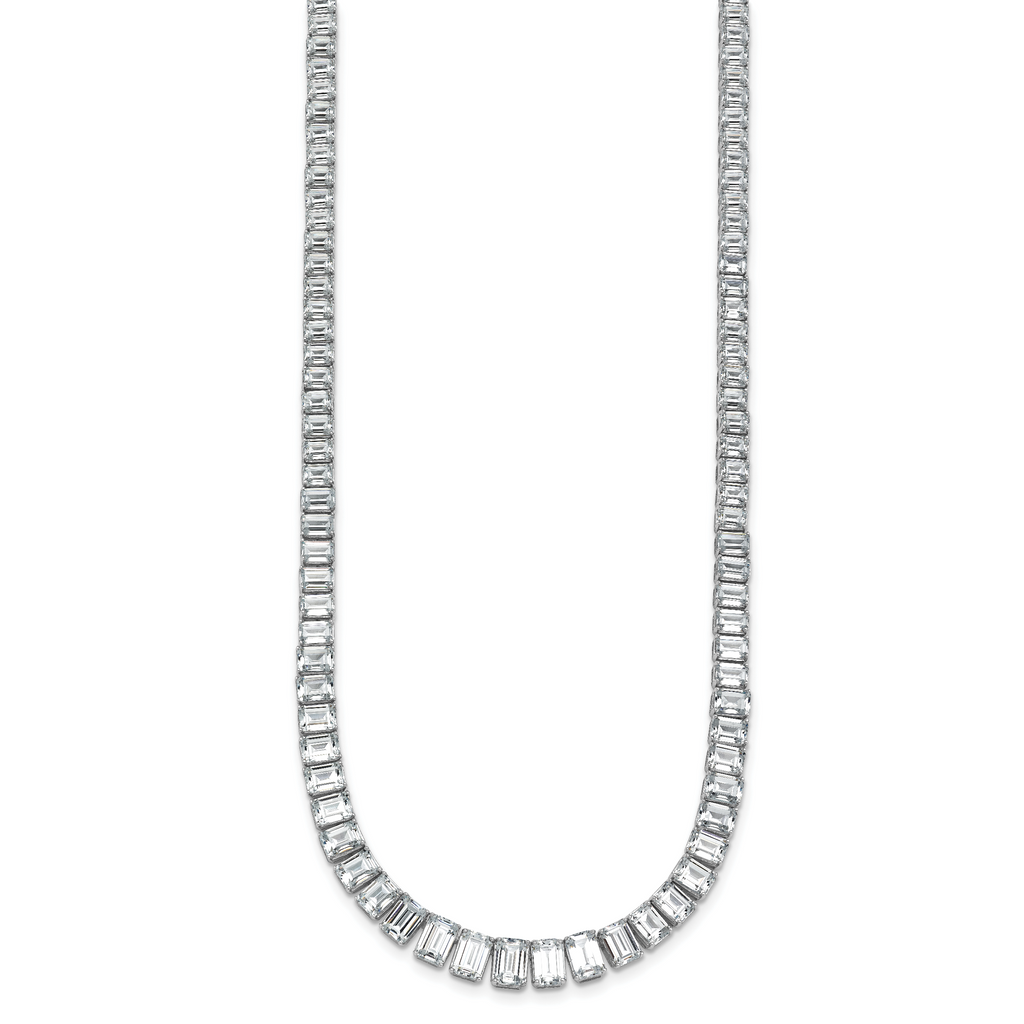 14k White Gold 29 1/6 carat Lab Grown Diamond VS+ F+ Complete 17 inch Emerald Graduated Tennis Necklace