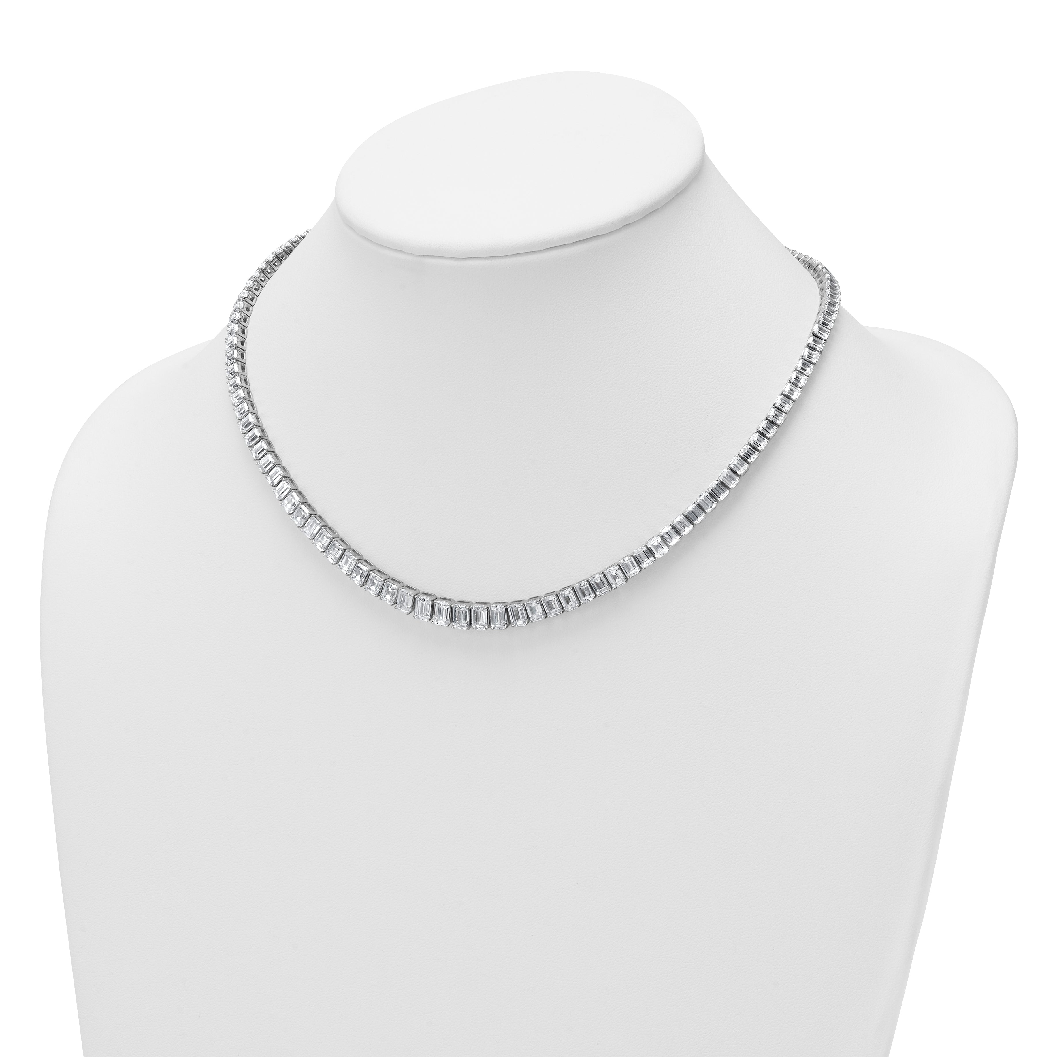 14k White Gold 29 1/6 carat Lab Grown Diamond VS+ F+ Complete 17 inch Emerald Graduated Tennis Necklace