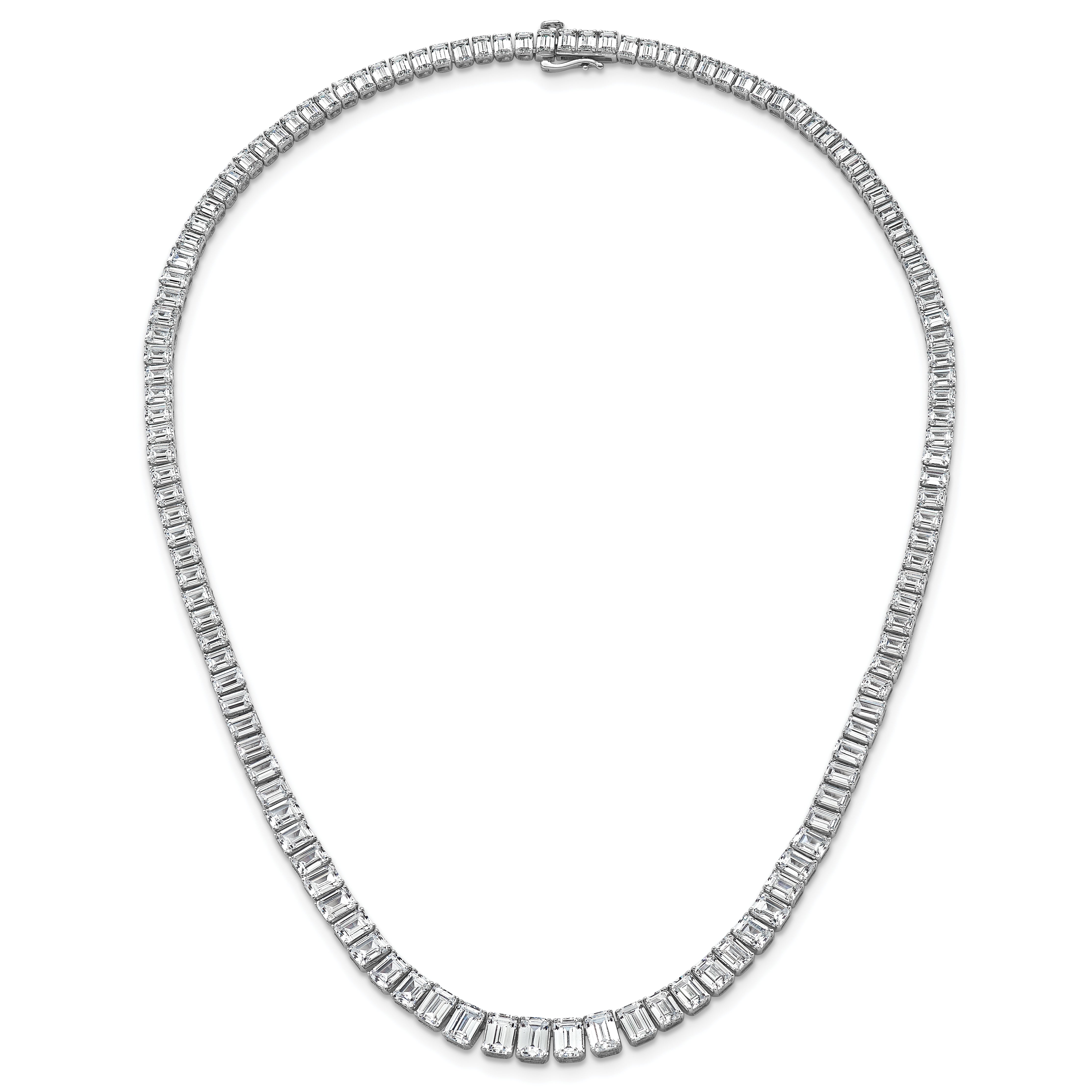 14k White Gold 29 1/6 carat Certified Lab Grown Diamond VS+ F+ Complete 17 inch Emerald Graduated Tennis Necklace