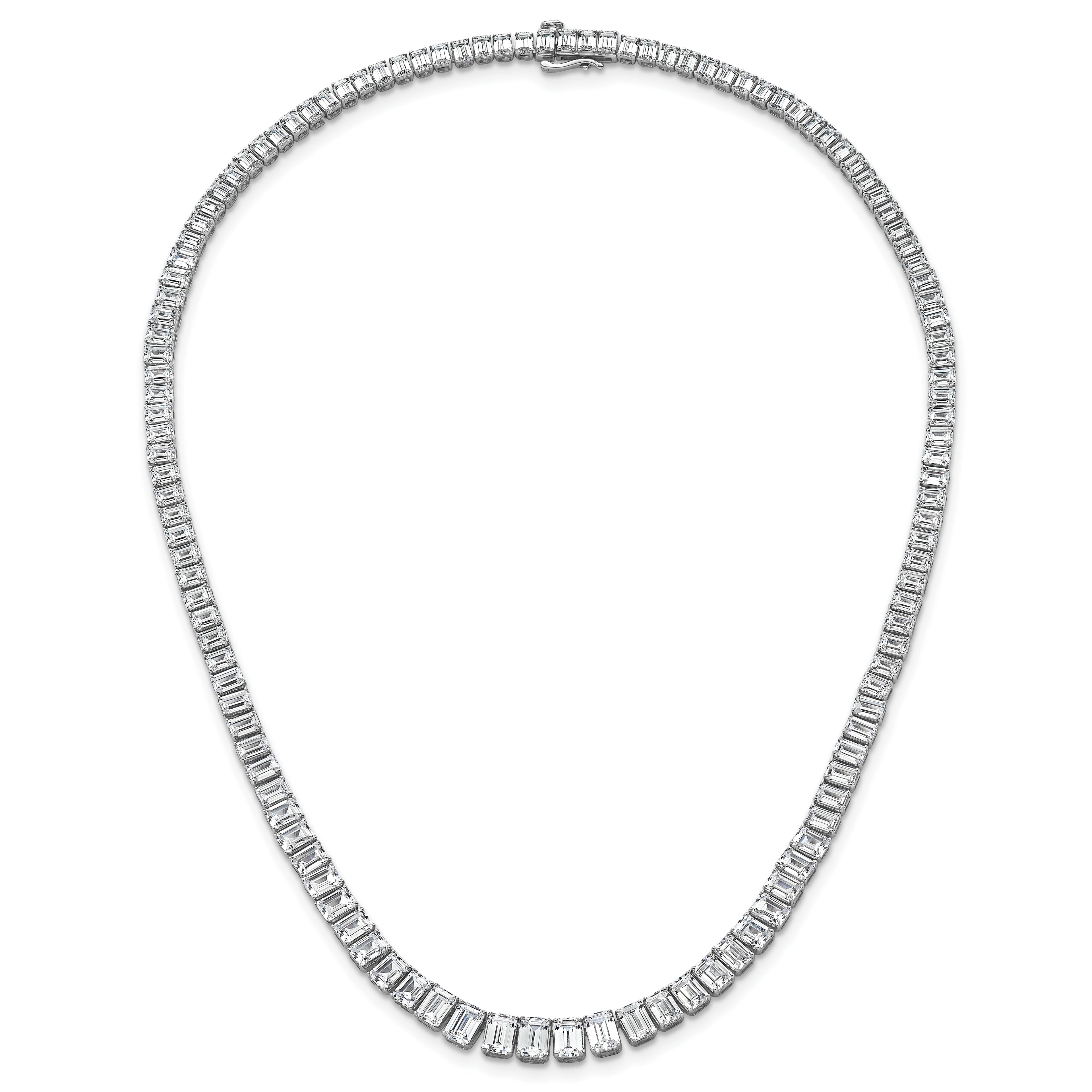 14k White Gold 29 1/6 carat Certified Lab Grown Diamond VS+ F+ Complete 17 inch Emerald Graduated Tennis Necklace