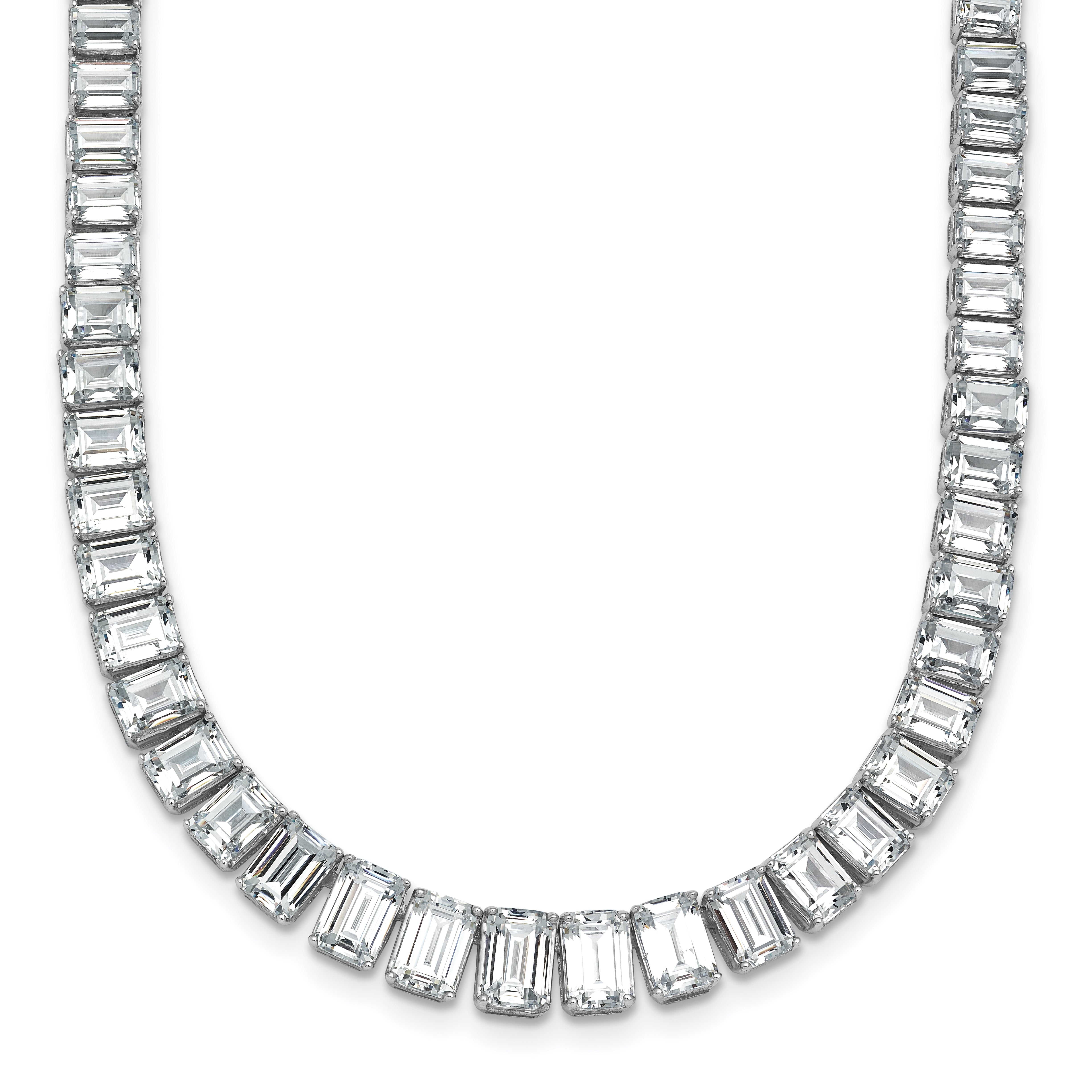14k White Gold 29 1/6 carat Certified Lab Grown Diamond VS+ F+ Complete 17 inch Emerald Graduated Tennis Necklace