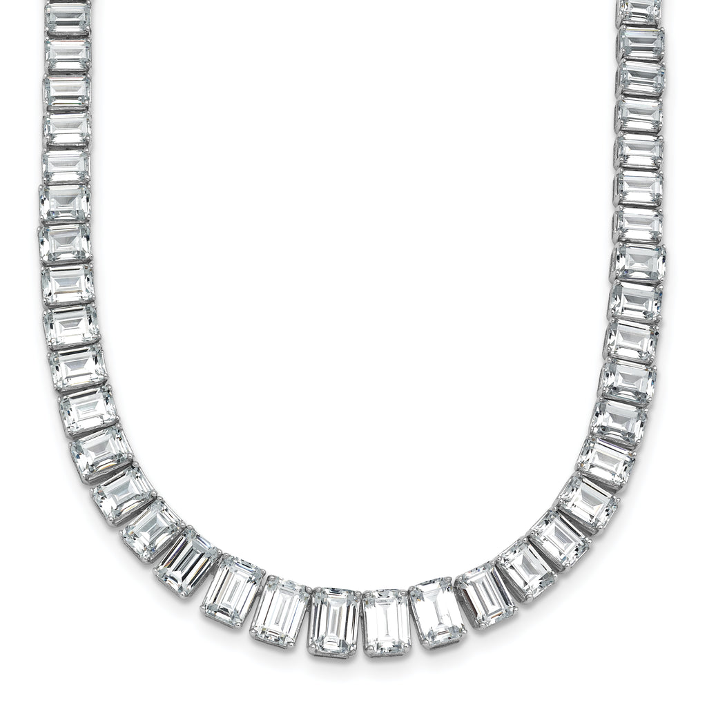 14k White Gold 29 1/6 carat Lab Grown Diamond VS+ F+ Complete 17 inch Emerald Graduated Tennis Necklace