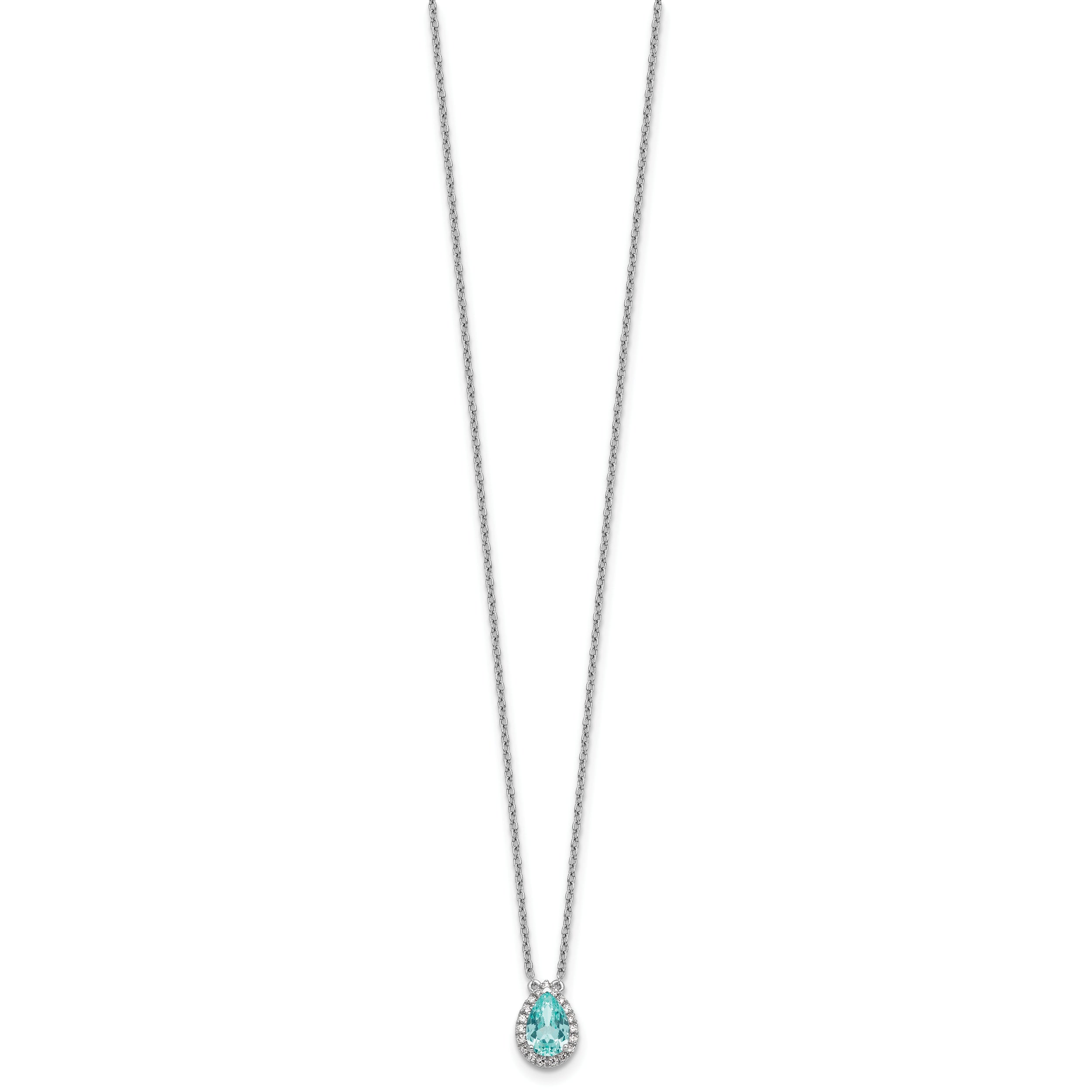 Pure Serenity 14k White Gold 1/6 carat Lab Grown Diamond VS/SI+ G+ and Lab Created Paraiba 18 inch Oval Halo Pendant Necklace