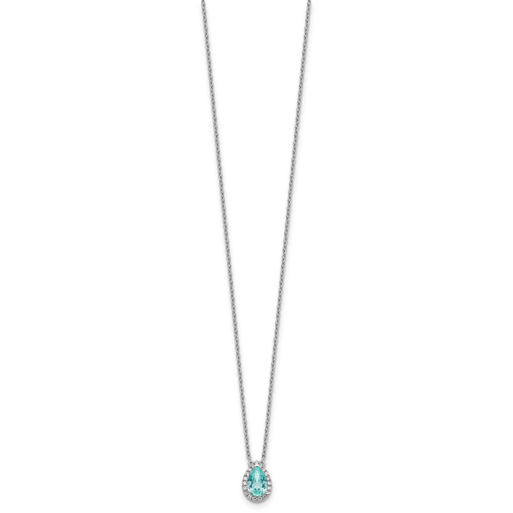 Pure Serenity 14k White Gold 1/6 carat Lab Grown Diamond VS/SI+ G+ and Lab Created Paraiba 18 inch Oval Halo Pendant Necklace