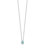 Pure Serenity 14k White Gold 1/6 carat Lab Grown Diamond VS/SI+ G+ and Lab Created Paraiba 18 inch Oval Halo Pendant Necklace
