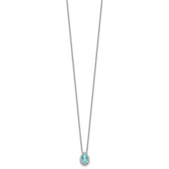 Pure Serenity 14k White Gold 1/6 carat Lab Grown Diamond VS/SI+ G+ and Lab Created Paraiba 18 inch Oval Halo Pendant Necklace