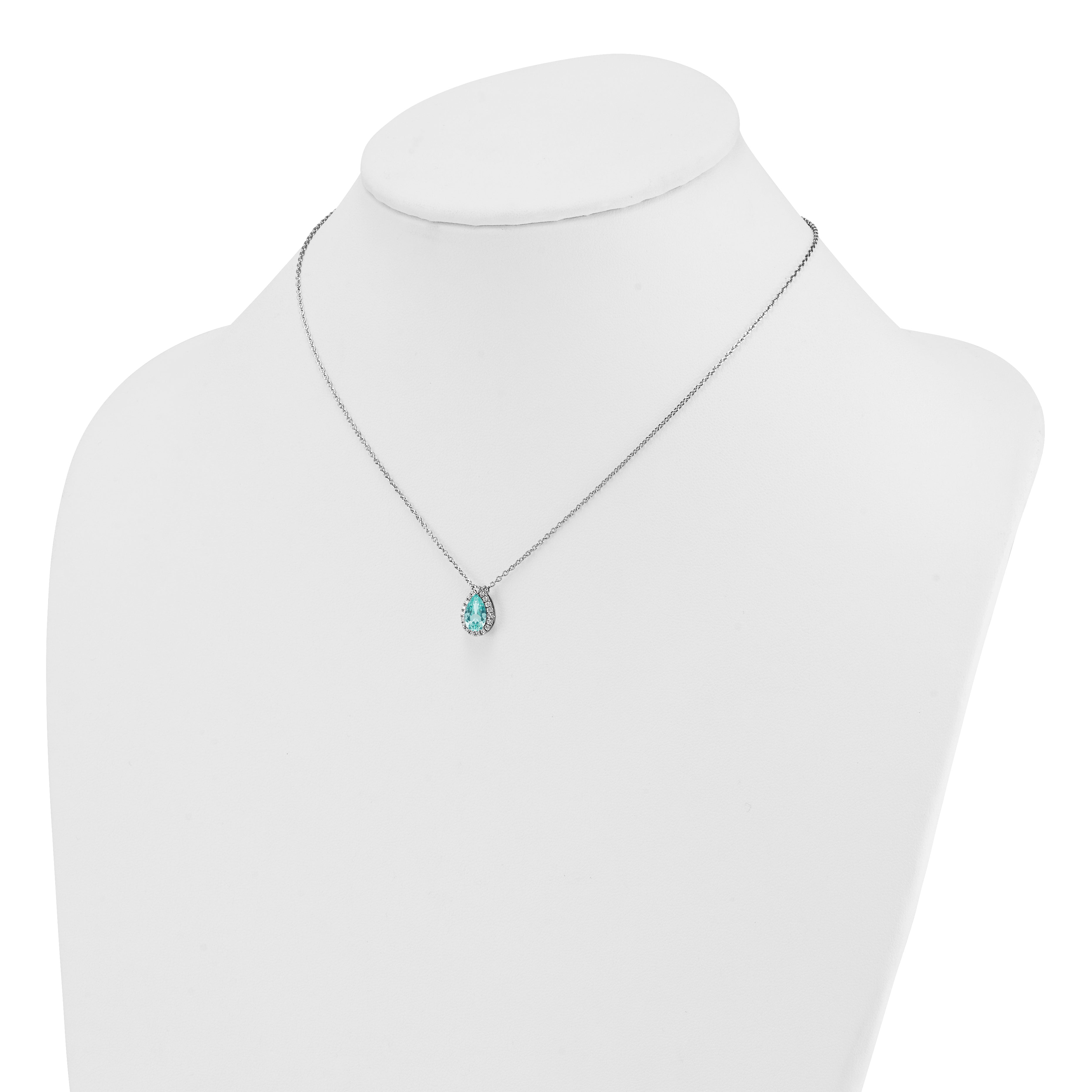 Pure Serenity 14k White Gold 1/6 carat Lab Grown Diamond VS/SI+ G+ and Lab Created Paraiba 18 inch Oval Halo Pendant Necklace
