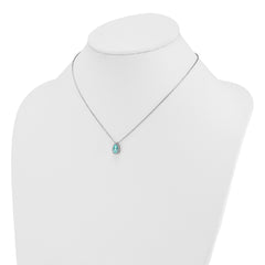 Pure Serenity 14k White Gold 1/6 carat Lab Grown Diamond VS/SI+ G+ and Lab Created Paraiba 18 inch Oval Halo Pendant Necklace