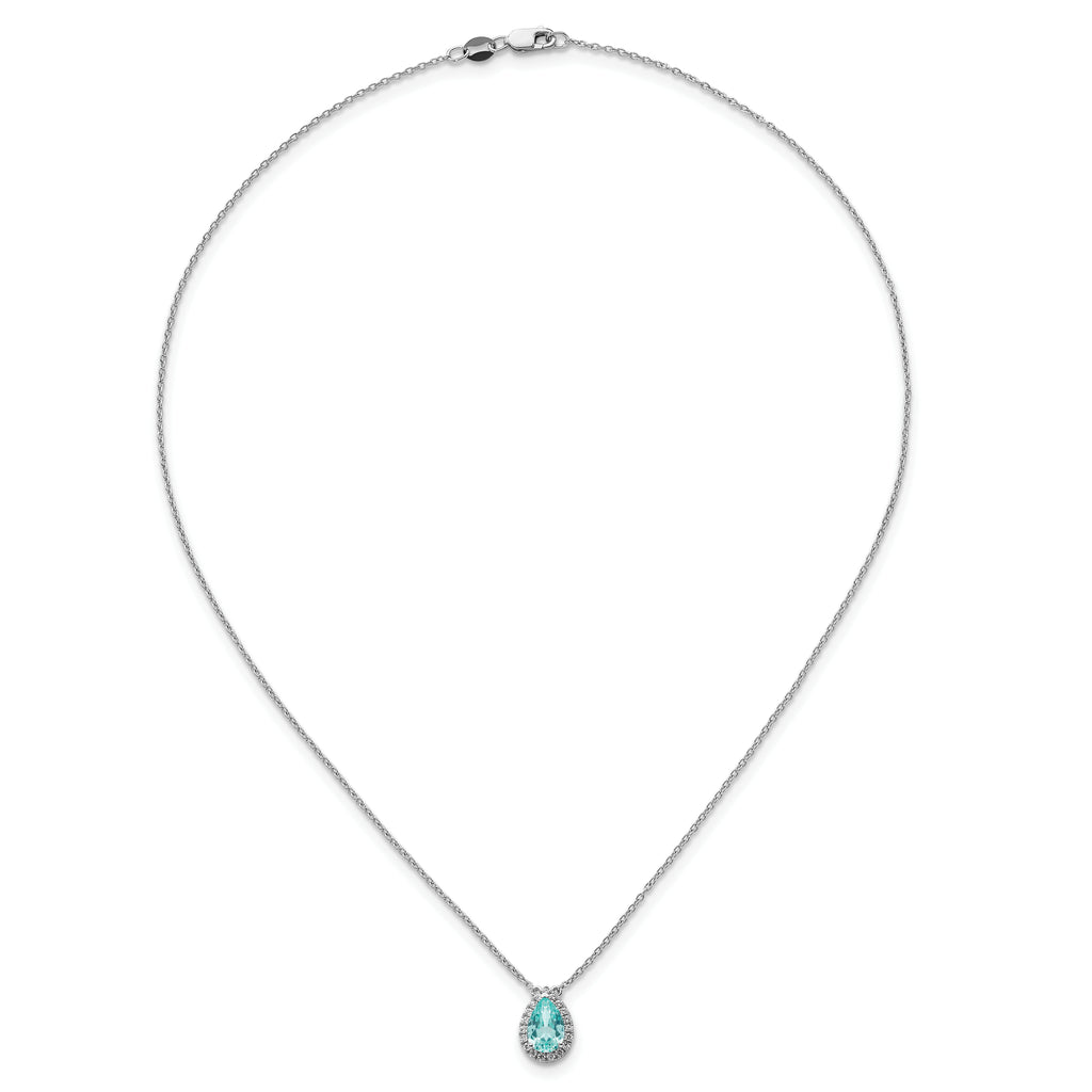 Pure Serenity 14k White Gold 1/6 carat Lab Grown Diamond VS/SI+ G+ and Lab Created Paraiba 18 inch Oval Halo Pendant Necklace