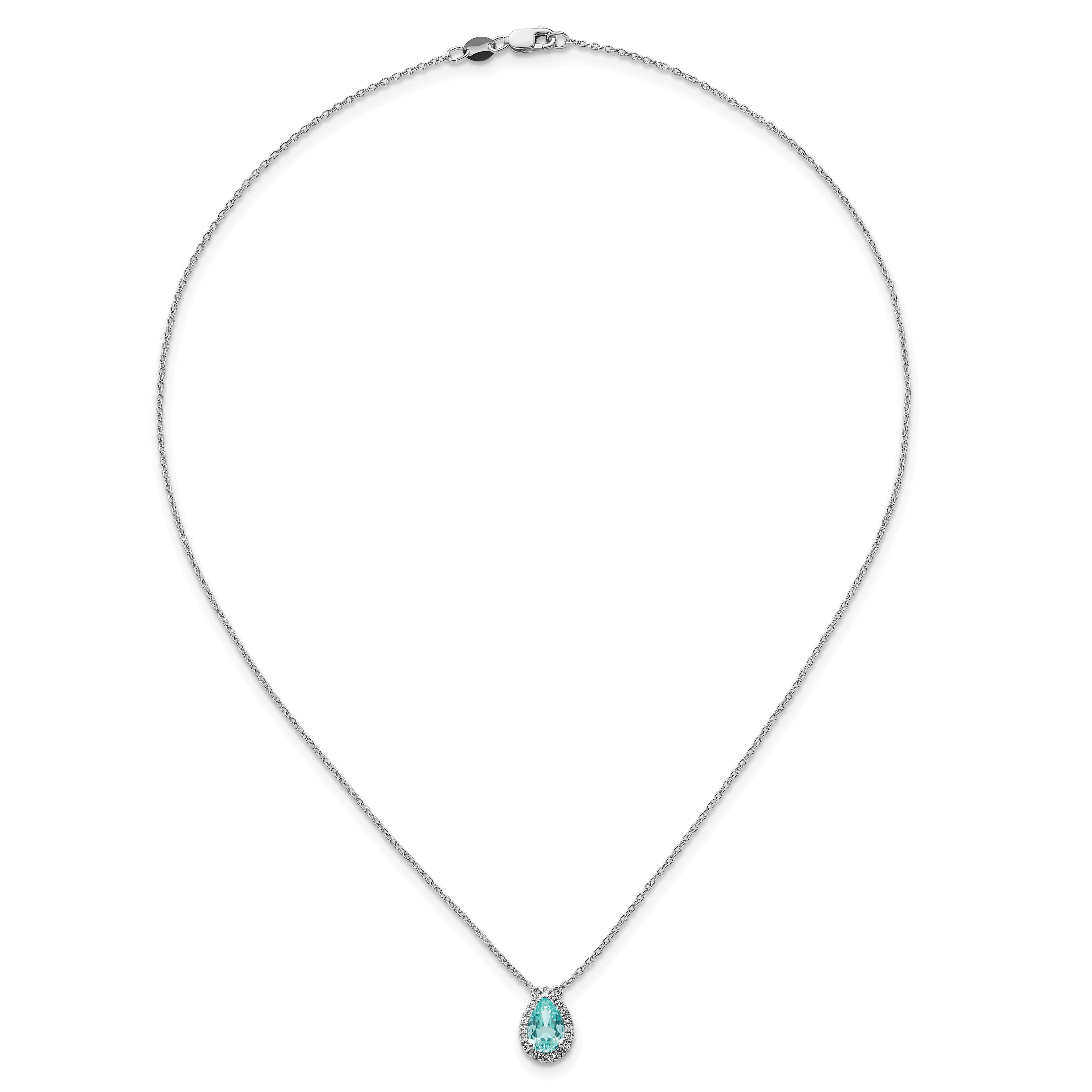 Pure Serenity 14k White Gold 1/6 carat Lab Grown Diamond VS/SI+ G+ and Lab Created Paraiba 18 inch Oval Halo Pendant Necklace
