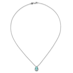 Pure Serenity 14k White Gold 1/6 carat Lab Grown Diamond VS/SI+ G+ and Lab Created Paraiba 18 inch Oval Halo Pendant Necklace