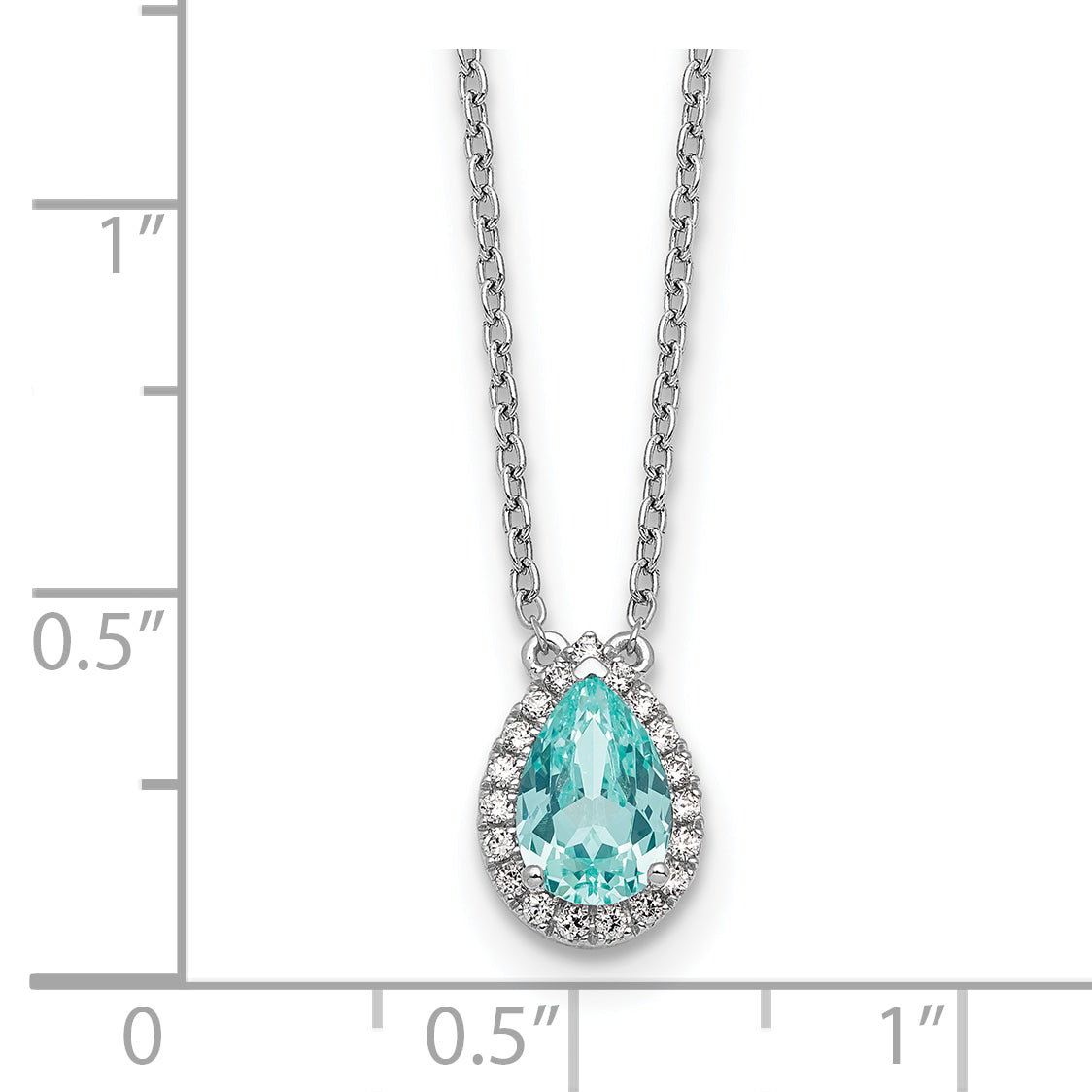 Pure Serenity 14k White Gold 1/6 carat Lab Grown Diamond VS/SI+ G+ and Lab Created Paraiba 18 inch Oval Halo Pendant Necklace