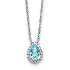 Pure Serenity 14k White Gold 1/6 carat Lab Grown Diamond VS/SI+ G+ and Lab Created Paraiba 18 inch Oval Halo Pendant Necklace