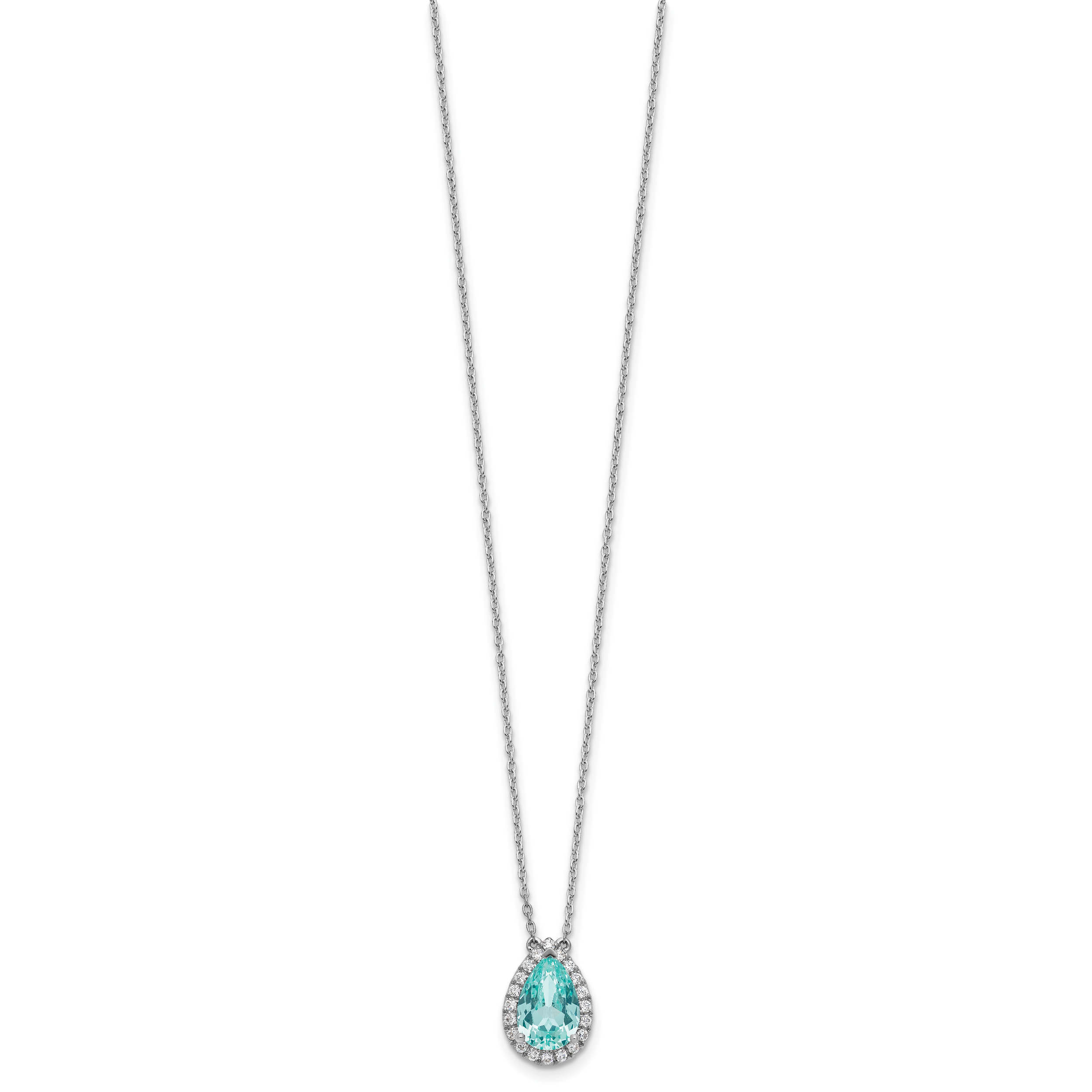 Pure Serenity 14k White Gold 1/4 carat Lab Grown Diamond VS/SI+ G+ and Lab Created Paraiba 18 inch Oval Halo Pendant Necklace Secondary image
