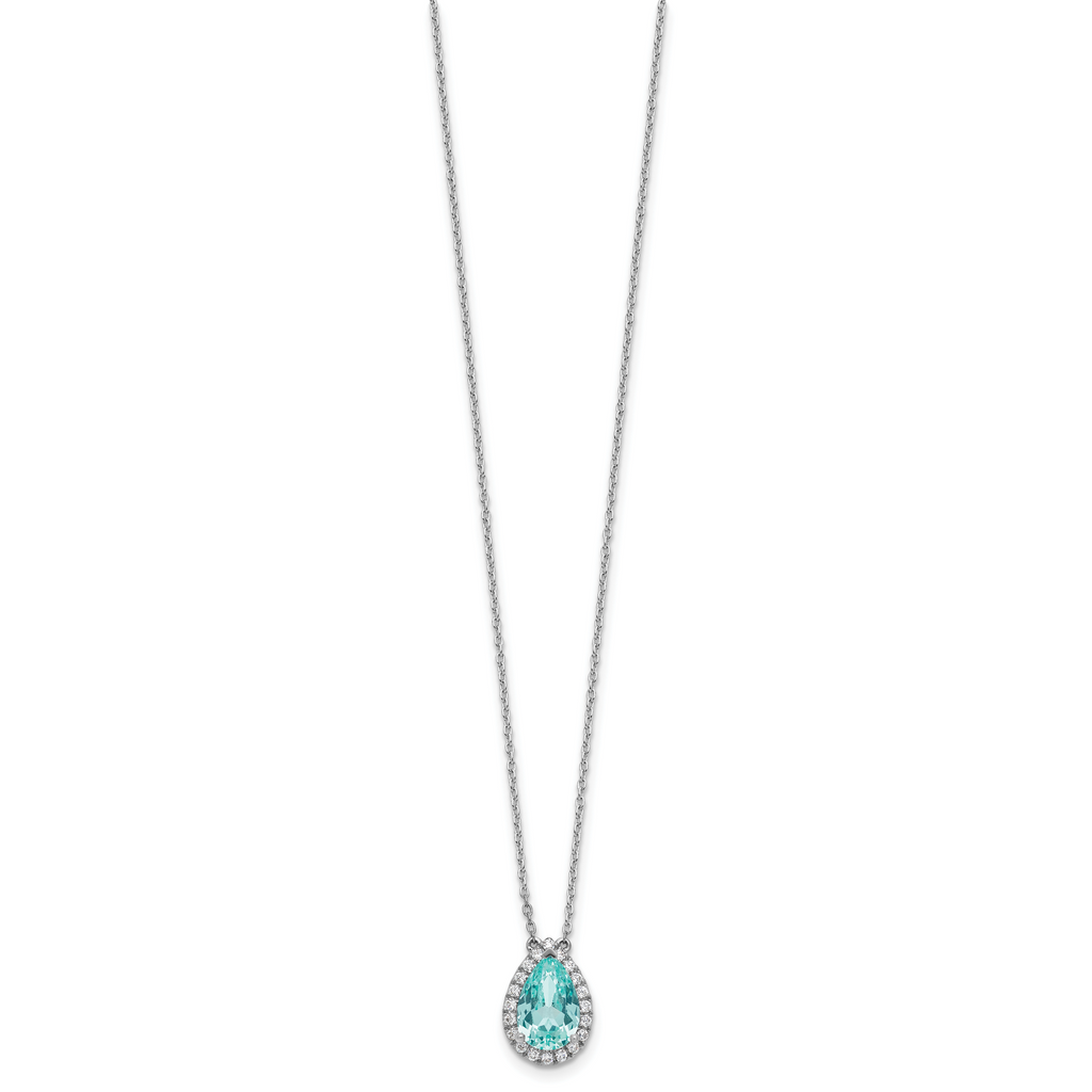 Pure Serenity 14k White Gold 1/4 carat Lab Grown Diamond VS/SI+ G+ and Lab Created Paraiba 18 inch Oval Halo Pendant Necklace