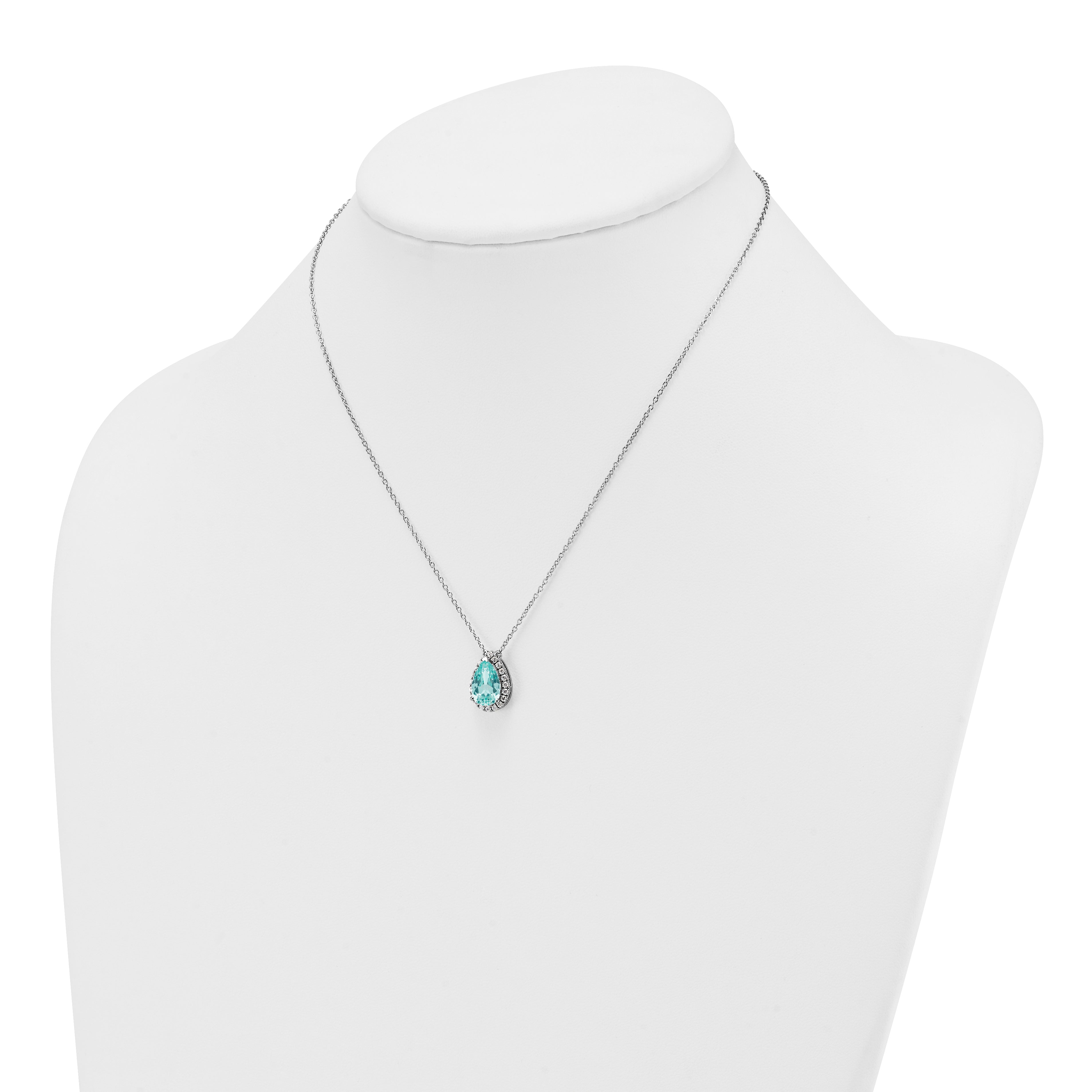 Pure Serenity 14k White Gold 1/4 carat Lab Grown Diamond VS/SI+ G+ and Lab Created Paraiba 18 inch Oval Halo Pendant Necklace