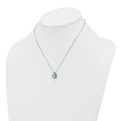 Pure Serenity 14k White Gold 1/4 carat Lab Grown Diamond VS/SI+ G+ and Lab Created Paraiba 18 inch Oval Halo Pendant Necklace