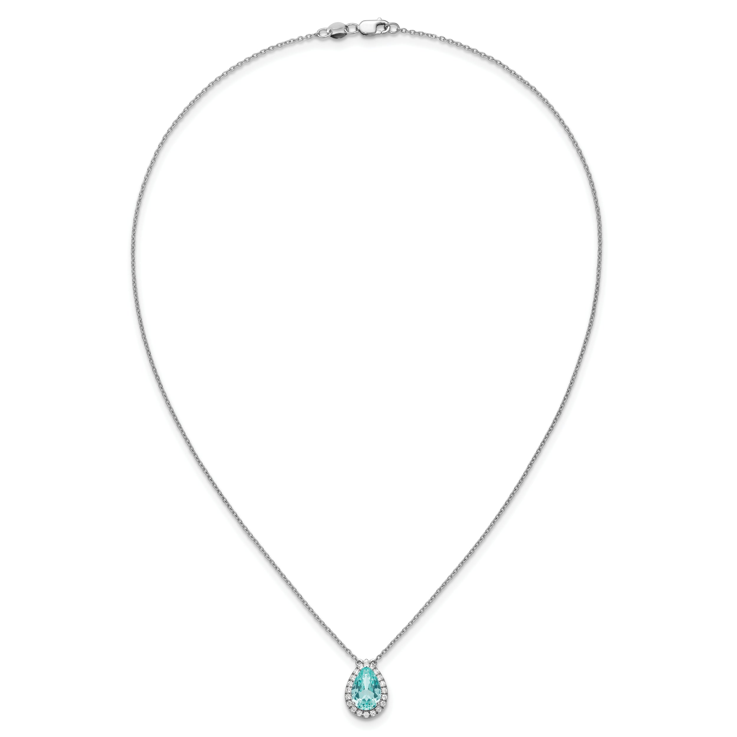 Pure Serenity 14k White Gold 1/4 carat Lab Grown Diamond VS/SI+ G+ and Lab Created Paraiba 18 inch Oval Halo Pendant Necklace