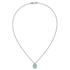 Pure Serenity 14k White Gold 1/4 carat Lab Grown Diamond VS/SI+ G+ and Lab Created Paraiba 18 inch Oval Halo Pendant Necklace