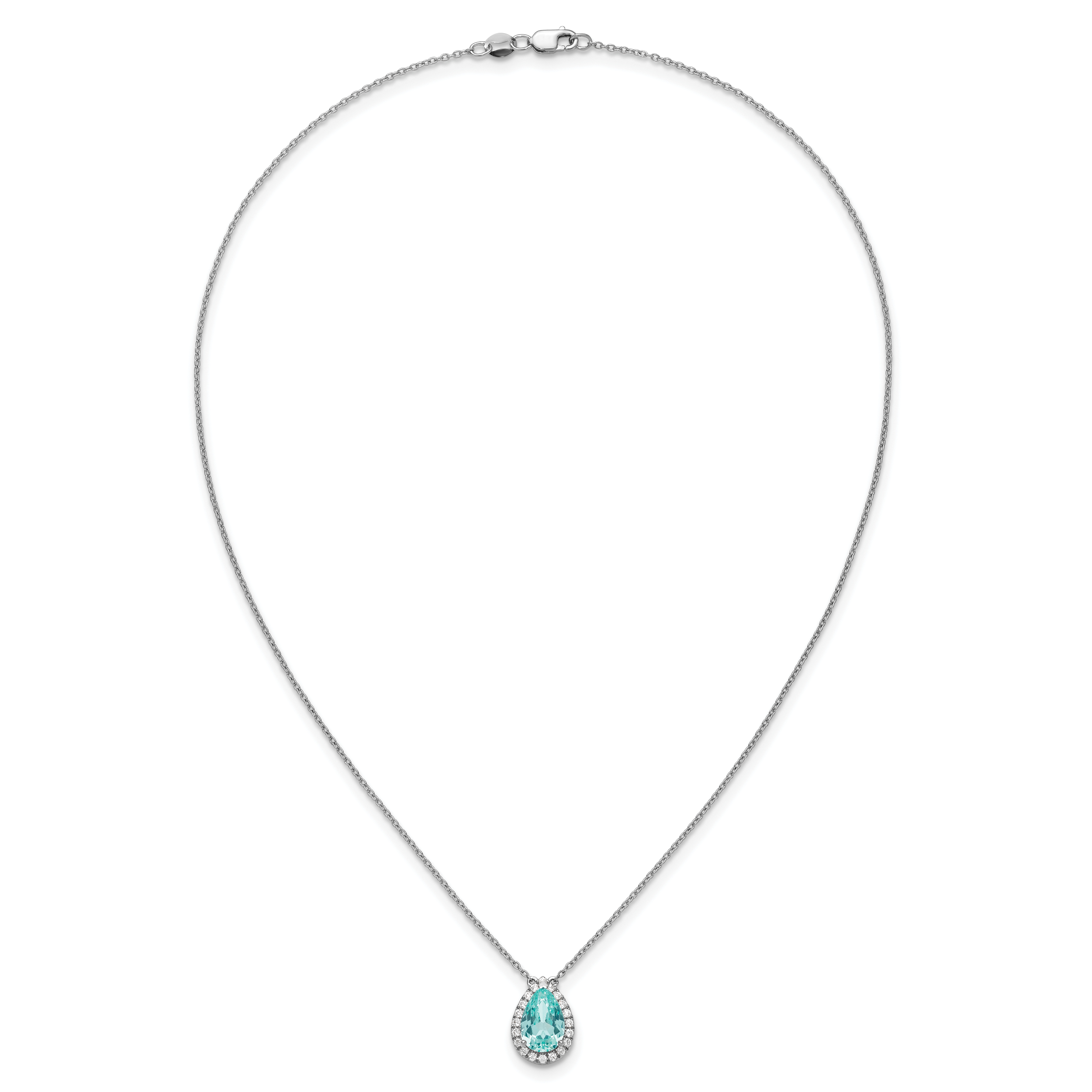 Pure Serenity 14k White Gold 1/4 carat Lab Grown Diamond VS/SI+ G+ and Lab Created Paraiba 18 inch Oval Halo Pendant Necklace