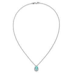 Pure Serenity 14k White Gold 1/4 carat Lab Grown Diamond VS/SI+ G+ and Lab Created Paraiba 18 inch Oval Halo Pendant Necklace