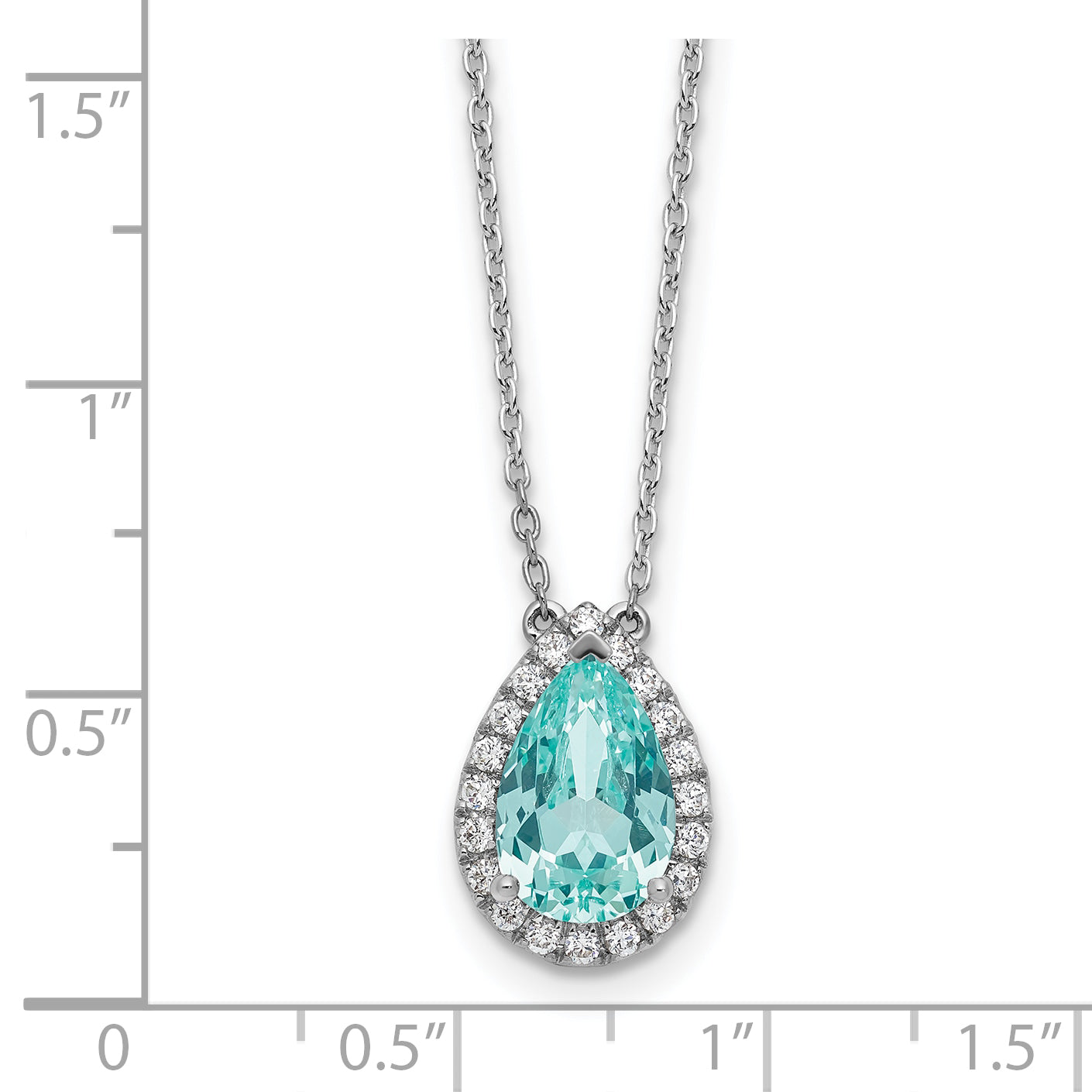 Pure Serenity 14k White Gold 1/4 carat Lab Grown Diamond VS/SI+ G+ and Lab Created Paraiba 18 inch Oval Halo Pendant Necklace