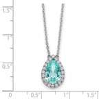 Pure Serenity 14k White Gold 1/4 carat Lab Grown Diamond VS/SI+ G+ and Lab Created Paraiba 18 inch Oval Halo Pendant Necklace