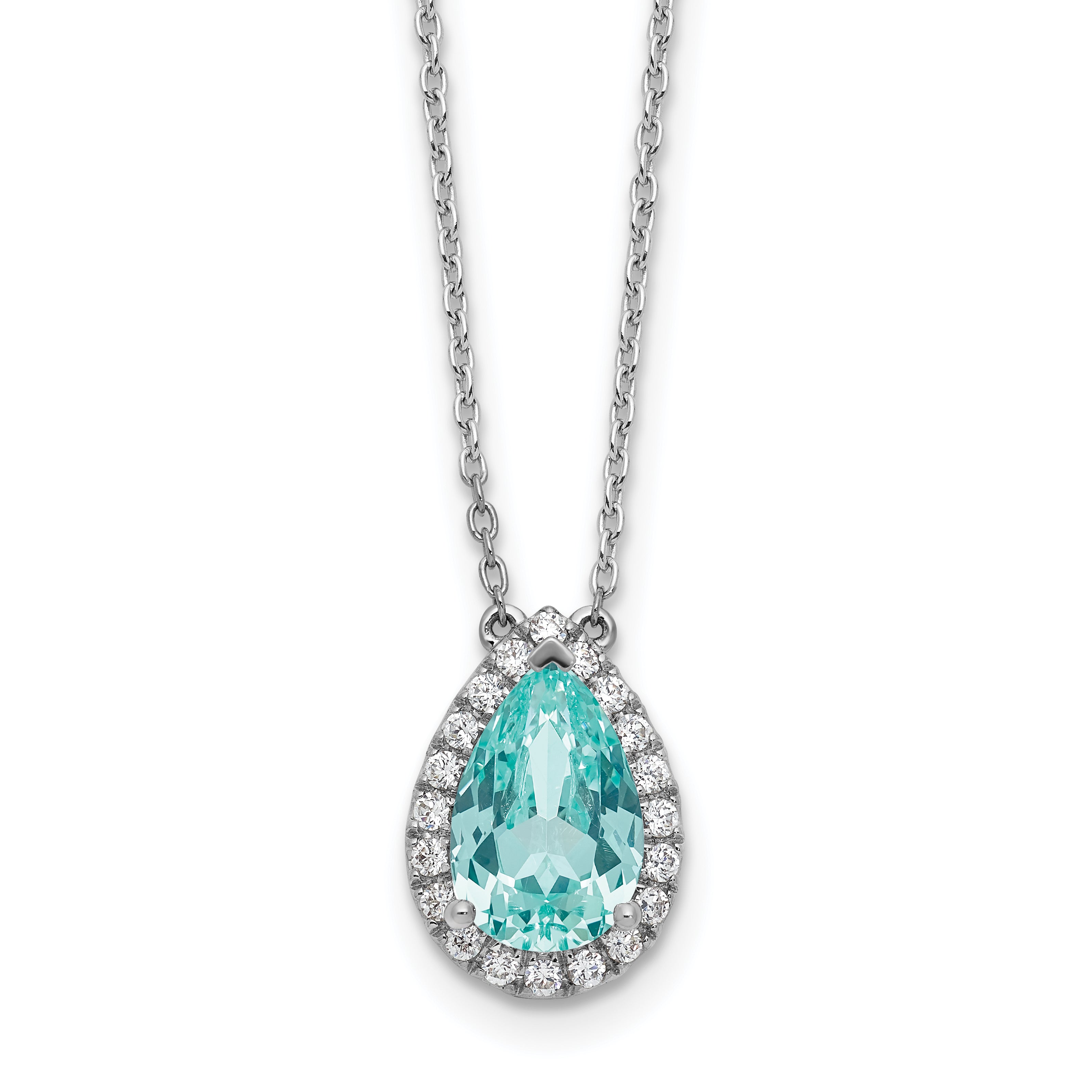 Pure Serenity 14k White Gold 1/4 carat Lab Grown Diamond VS/SI+ G+ and Lab Created Paraiba 18 inch Oval Halo Pendant Necklace Main image