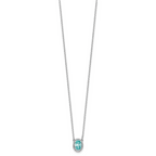 Pure Serenity 14k White Gold 1/8 carat Lab Grown Diamond VS/SI+ G+ and Lab Created Paraiba 18 inch Oval Halo Pendant Necklace