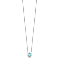 Pure Serenity 14k White Gold 1/8 carat Lab Grown Diamond VS/SI+ G+ and Lab Created Paraiba 18 inch Oval Halo Pendant Necklace