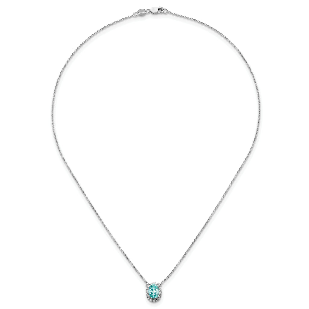 Pure Serenity 14k White Gold 1/8 carat Lab Grown Diamond VS/SI+ G+ and Lab Created Paraiba 18 inch Oval Halo Pendant Necklace