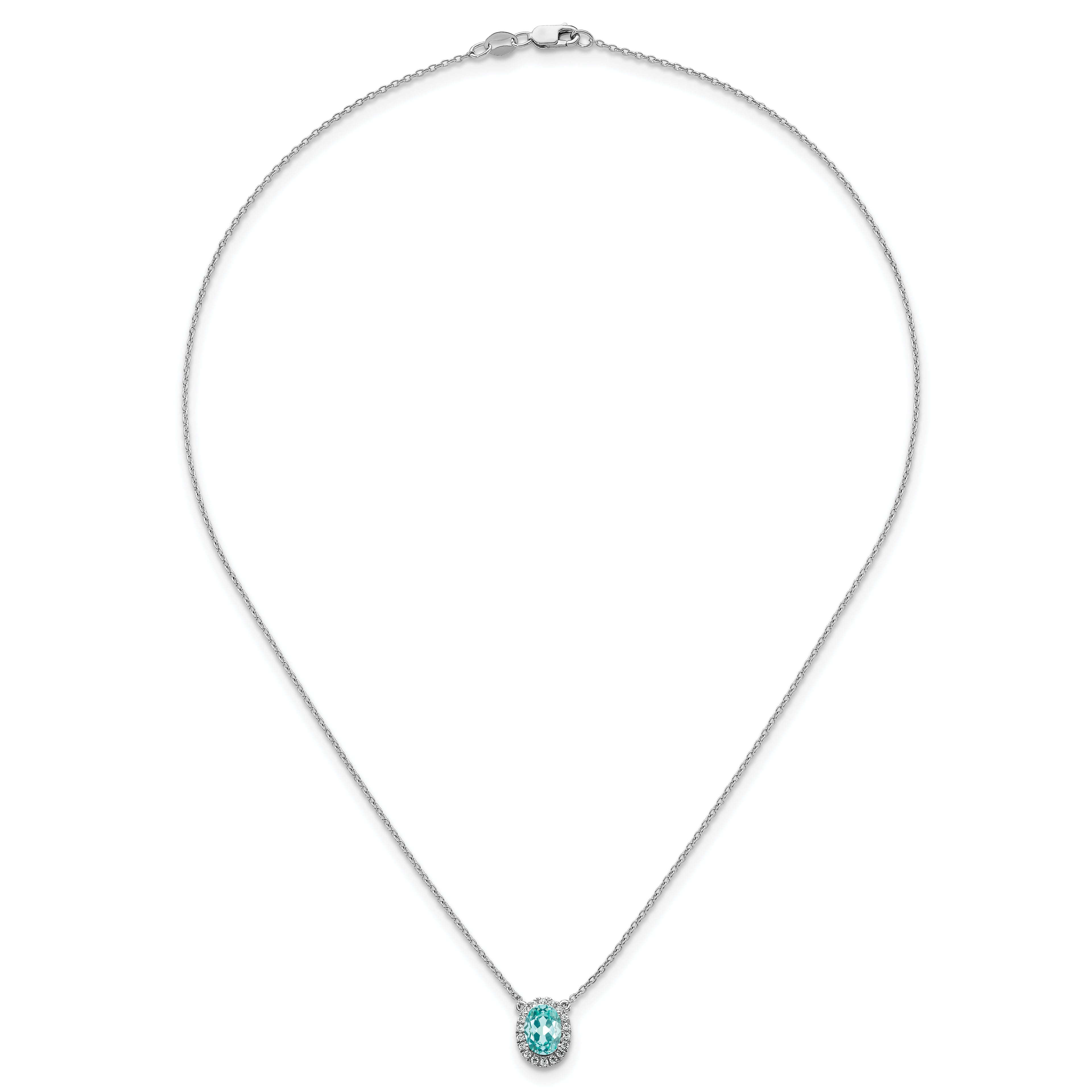 Pure Serenity 14k White Gold 1/8 carat Lab Grown Diamond VS/SI+ G+ and Lab Created Paraiba 18 inch Oval Halo Pendant Necklace
