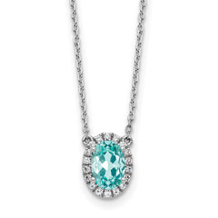 Pure Serenity 14k White Gold 1/8 carat Lab Grown Diamond VS/SI+ G+ and Lab Created Paraiba 18 inch Oval Halo Pendant Necklace