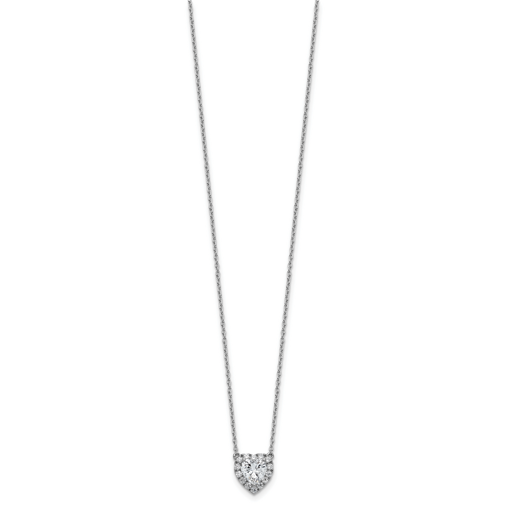14k White Gold 1 1/5 carat Lab Grown Diamond VS/SI+ G+ Complete 18 inch Halo Heart Necklace