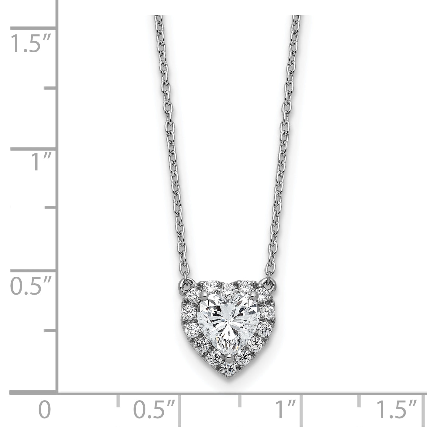 14k White Gold 1 1/5 carat Lab Grown Diamond VS/SI+ G+ Complete 18 inch Halo Heart Necklace