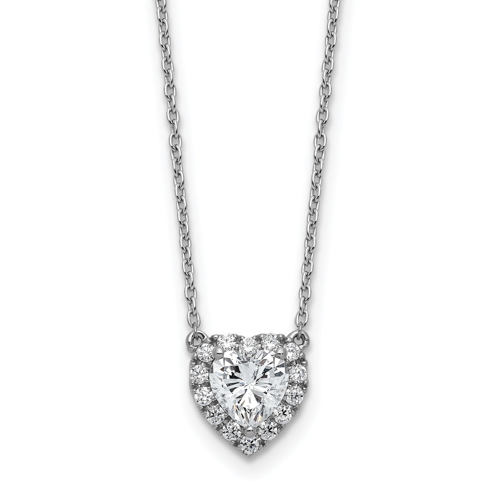 14k White Gold 1 1/5 carat Lab Grown Diamond VS/SI+ G+ Complete 18 inch Halo Heart Necklace