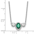 14k White Gold 1 1/8 carat Lab Grown Diamond VS/SI+ G+ and Created Emerald Complete Three Stone 16 inch Necklace