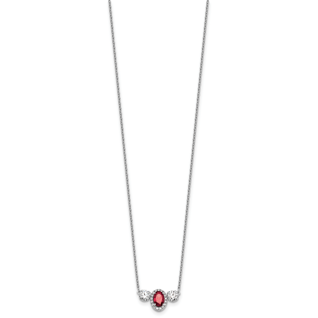 14k White Gold 1 1/8 carat Lab Grown Diamond VS/SI+ G+ and Created Ruby Complete Three Stone 16 inch Necklace